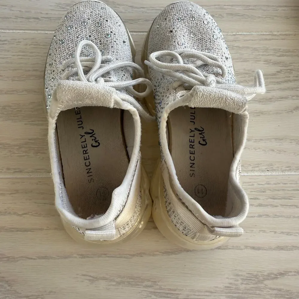 Sincerely Jules Girl White Rhinestone Size 11 Fashion Sneakers